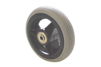 Softroller X-treme comfort, lichtgewicht, lage rolweerstand, 4 x 1 inch (Ø100x30mm) grijze band lijn 3 spaaks velg zwart, naaflengte 36mm, kogellagers (2x), voor asgat Ø8mm. Gewicht 153 gram.