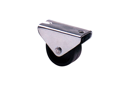 Meubel(kast) bokwiel Ø30x14 mm, zwart polyamide wiel, verzinkte gaffel BH 33 mm, plaat 46x20 mm, steek 35 mm, BG 5,2 mm, DrVm 40 kg
