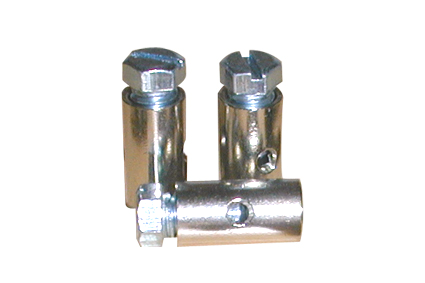 Kabelklemnippel Ø6x14 mm, radiaal, kabeldoorvoer Ø2,2 mm, messing vernikkeld, bout staal verzinkt