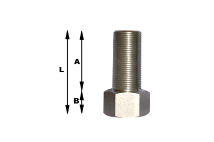 Adapter M16x1, zwart geanodizeerd, lengte (L) totaal=42, lengte (A) schroefdraad=30, asgat=Ø12 uitvoering vaste kop, dikte (B) 9 mm, inclusief 2 ringen Ø30x3mm, 1 moer d=6mm