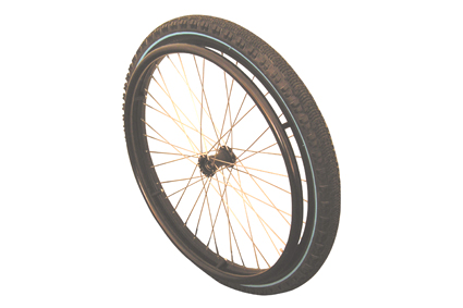 Off Road wiel 24x1.95 (50-507) naaf Alu zwart, Kog 12mm, velg zwart, hoepel Alu zwart 6 punten, luchtband zwart blok, biba AV ventiel, 36 spaken,rvs gekruisd gespaakt, naaflengte 63/54mm