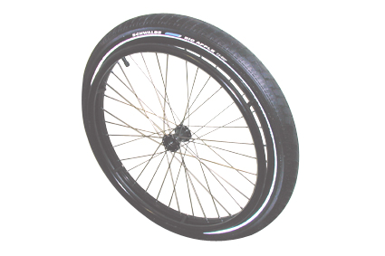 Off Road wiel 24x2.2 (60-507) naaf Alu zwart, Kog 12mm, velg zwart, hoepel Alu zwart 6 punten luchtband zwart reflectie Schwalbe Big Ben (55-507) , biba AV ventiel, 36 spaken rvs gekruisd