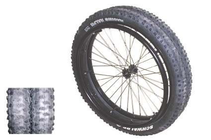 Off Road Dubbel Sneeuwwiel 24x2.00 (507) naaf Alu zwart, Kog 12mm, 2 x velg zwart, hoepel Alu zw 6 punten, 2 x Schwalbe Grof blok (62-507), 36 spaken RVS, AV, naaflengte 63/54mm