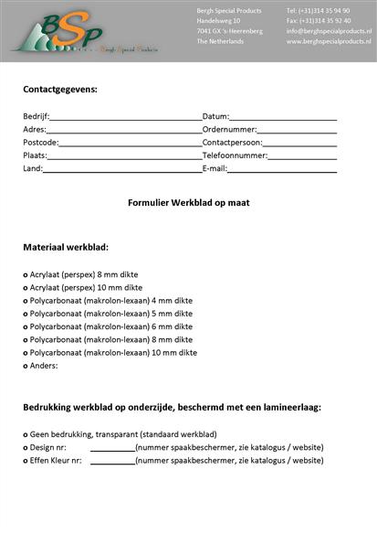 PDF Formulier werkblad op maat